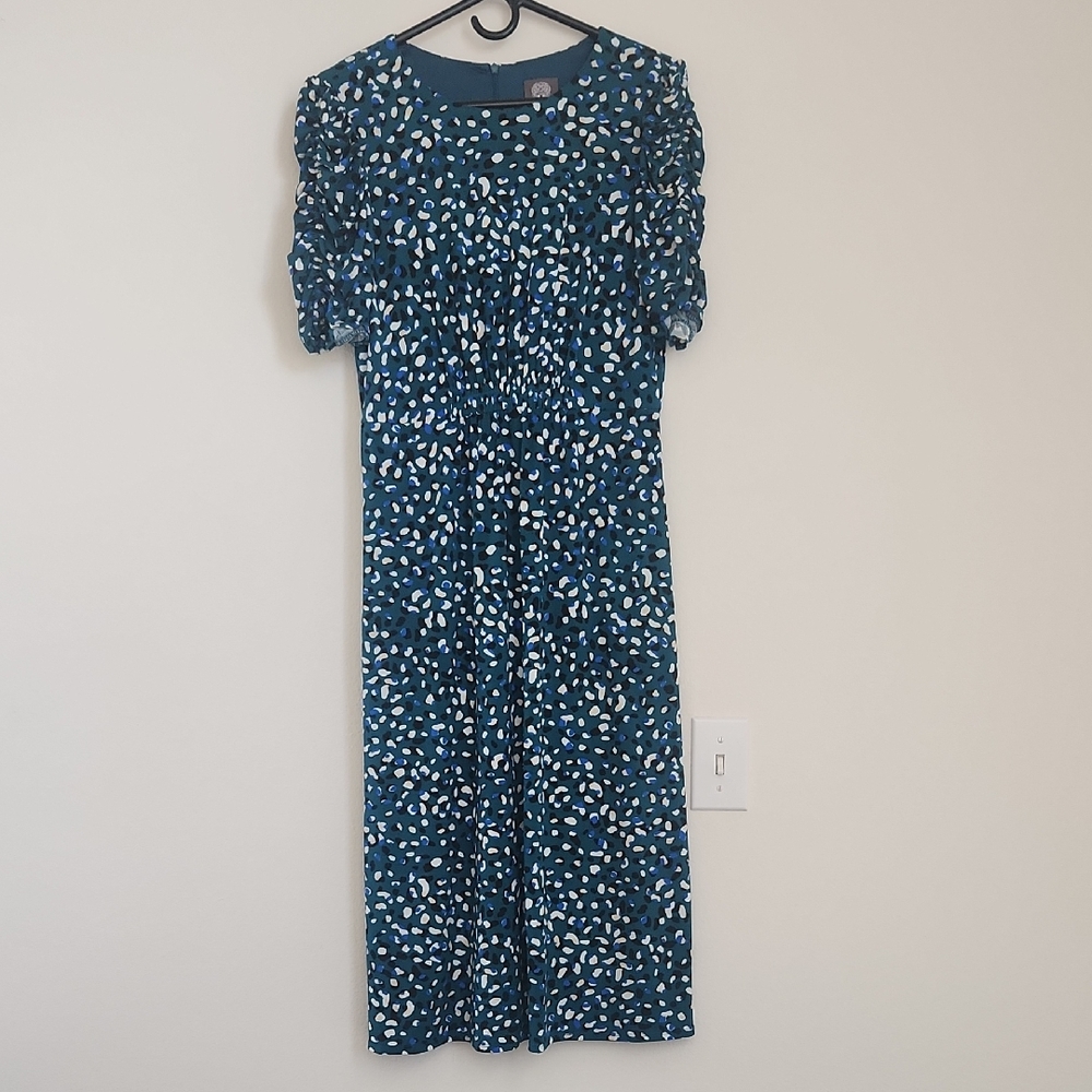 Vince Camuto Blue and White Spotted Midi Dress